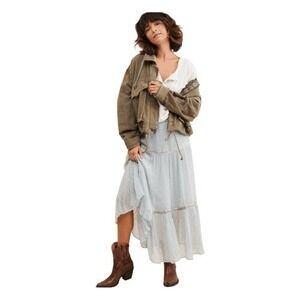 Free People Ella Tiered Midi Skirt Sky Blue Flowy Gauzy Knit 0